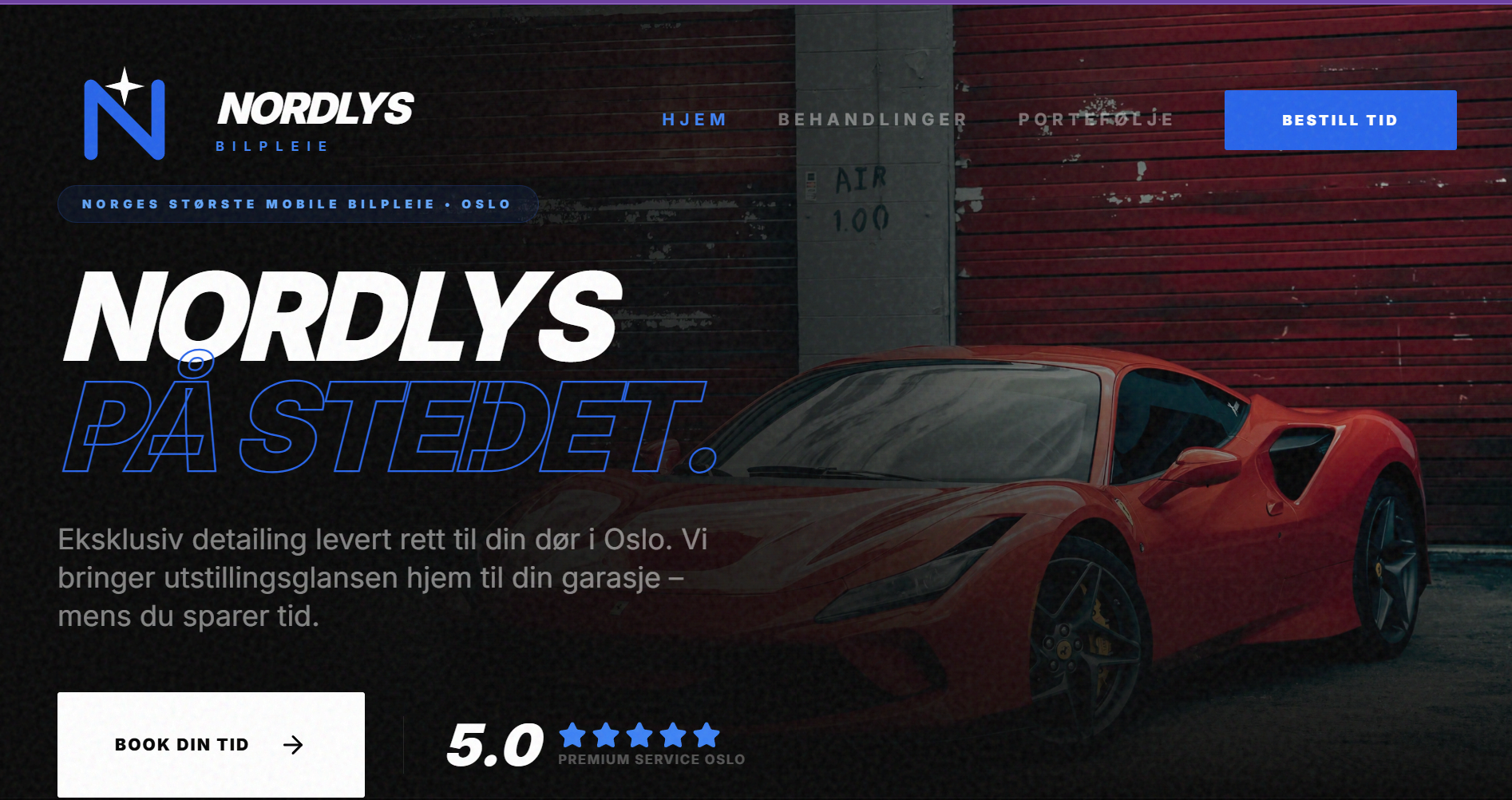 Skjermbilde av profesjonell bilpleie nettside demo